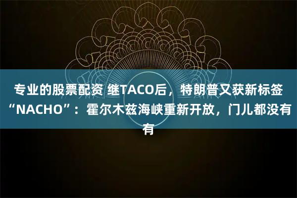 专业的股票配资 继TACO后，特朗普又获新标签“NACHO”：霍尔木兹海峡重新开放，门儿都没有
